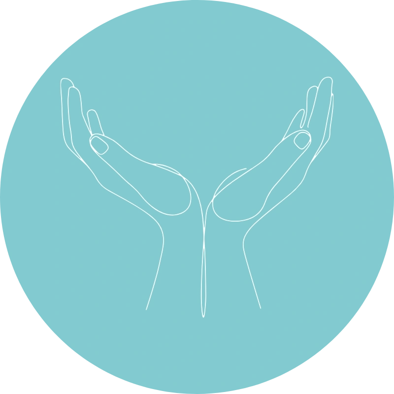 Hände offen um etwas zu halten, weiss auf Petrol, Energiebalance mit Händen und Herz